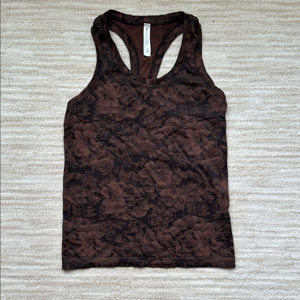 Like New: Athleta Momentum Floral Tank Top Seamless Racerback Brown Small - Picture 5 of 14